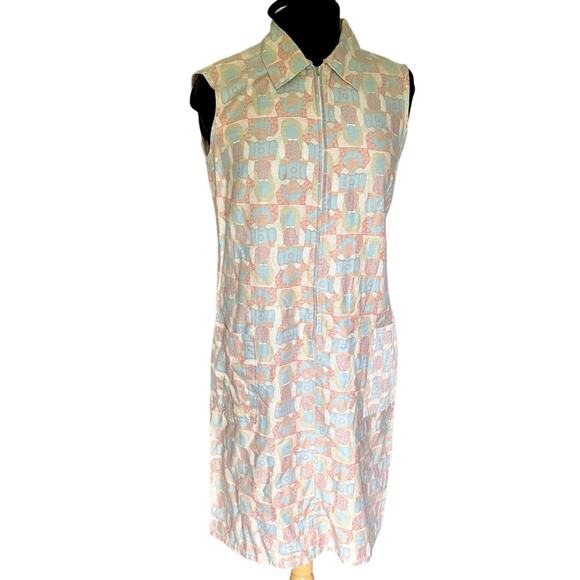 Vintage 60’s Unique Peach Orange Blue People Shape Shift Dress Small Med Groovy - Picture 1 of 8